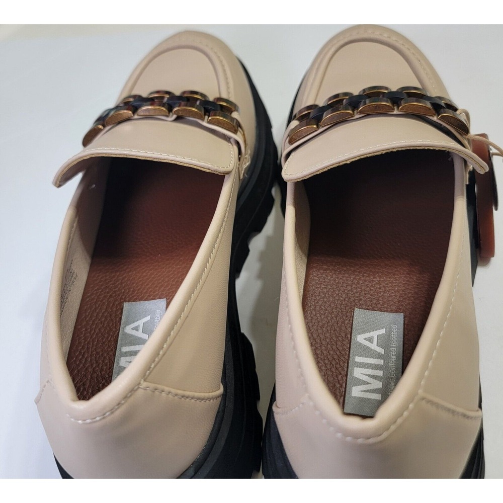 NEW MIA Beige Bronze Chain Slip-On Oxford Chunky Platforms Preppy 8.5 Y2K Academ - Picture 4 of 16